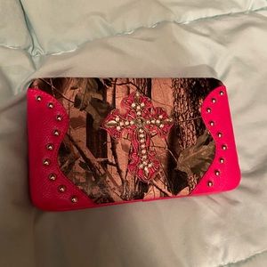 Pink cross camo wallet